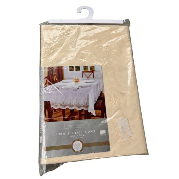 New Crochet Tablecloth 60" x 90" Easy Care Vinyl Lace  IVORY/OFF White - Picture 2 of 3